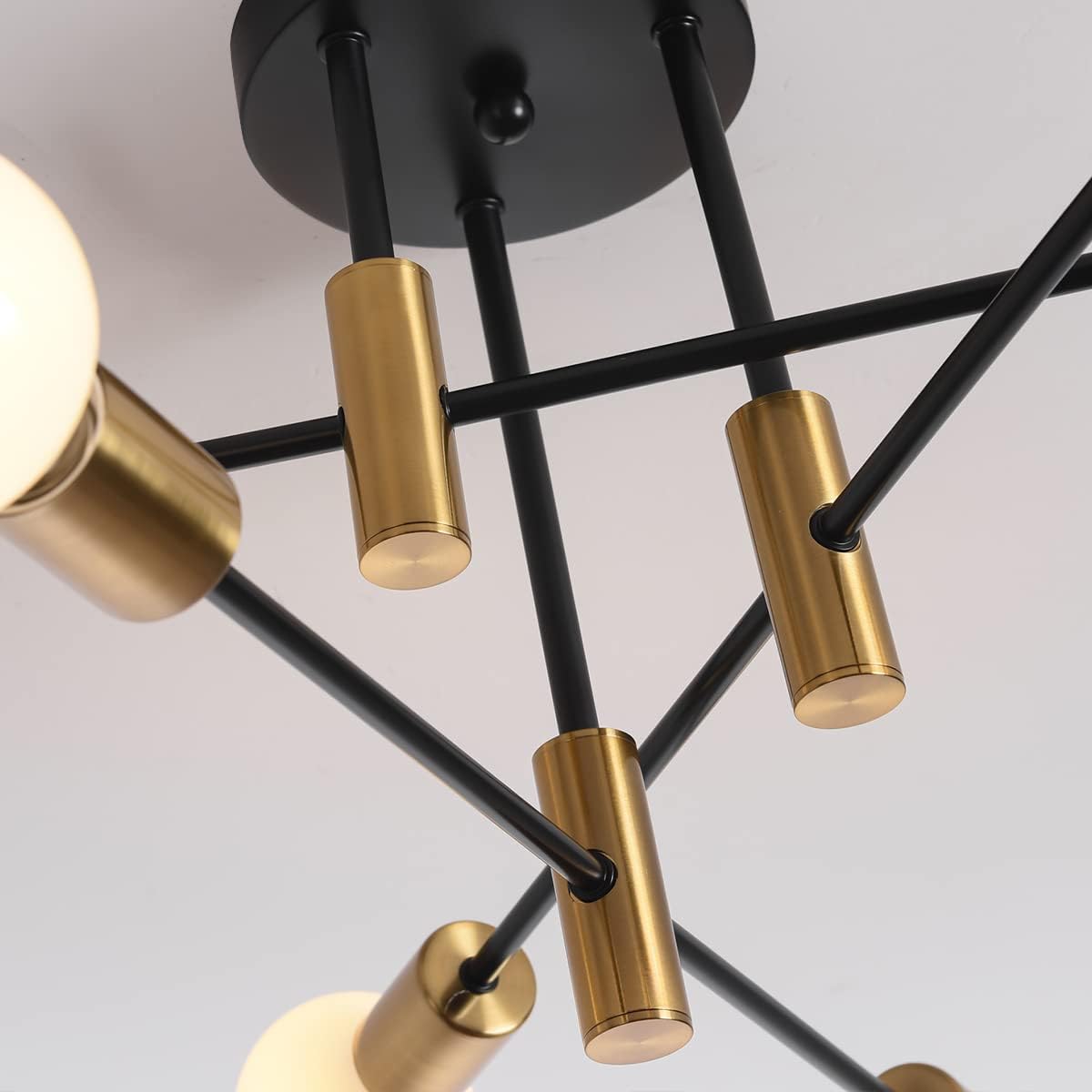 Mid Century Chandelier Modern, 6-Light , Black & Gold