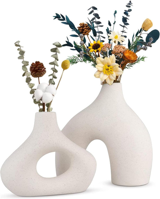 Ceramic Set of 2 Modern White Vases for Home Decor