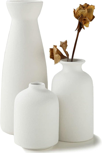 Ceramic Set of 3 Modern White Vases for Home Decor