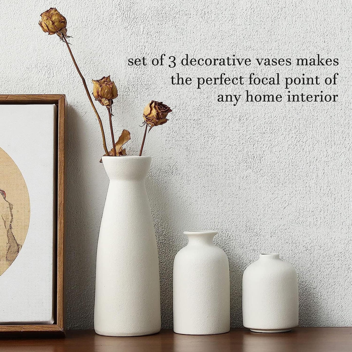 Ceramic Set of 3 Modern White Vases for Home Decor