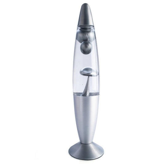 Silver Metallic Lava Lamp - Classic Rocket-Shaped Motion Lamp with Floating Silver Lava