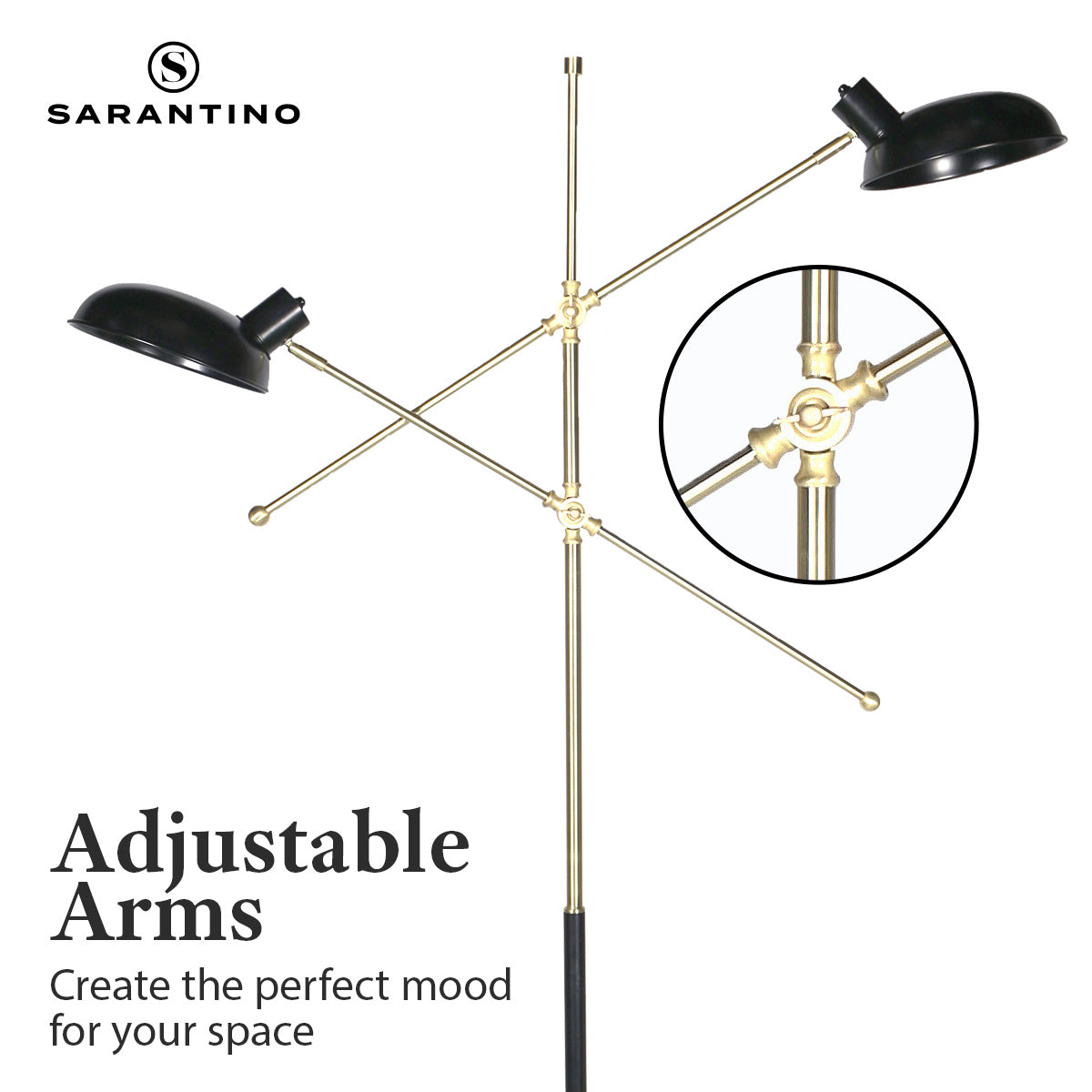 Sarantino Adjustable Two Light Lamp Black and Gold Finish