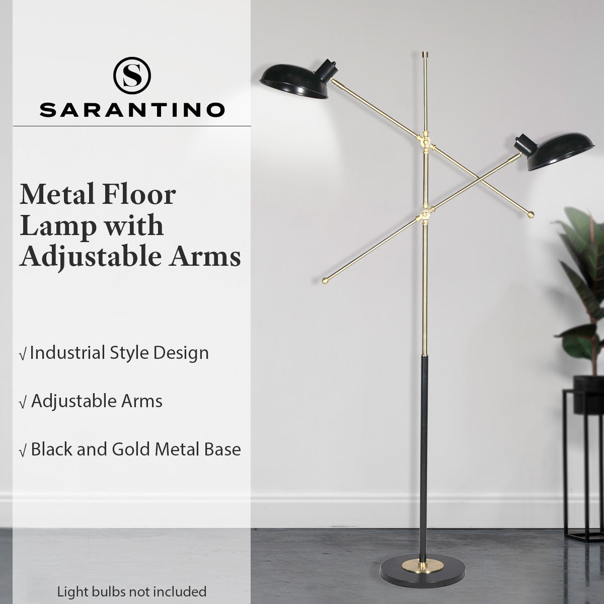 Sarantino Adjustable Two Light Lamp Black and Gold Finish