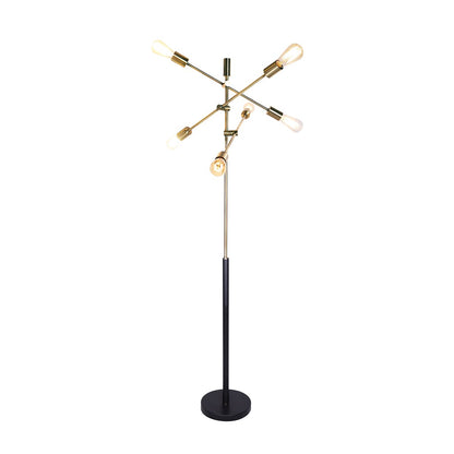 Sarantino 6-Light Adjustable Arm Metal Sputnik Floor Lamp with Antique Brass Finish