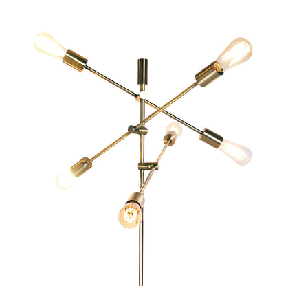 Sarantino 6-Light Adjustable Arm Metal Sputnik Floor Lamp with Antique Brass Finish