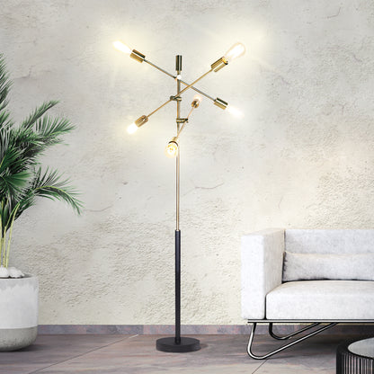 Sarantino 6-Light Adjustable Arm Metal Sputnik Floor Lamp with Antique Brass Finish