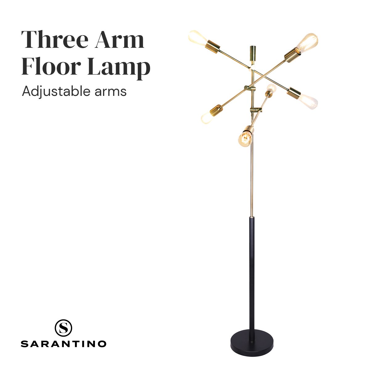 Sarantino 6-Light Adjustable Arm Metal Sputnik Floor Lamp with Antique Brass Finish