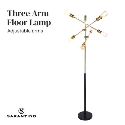 Sarantino 6-Light Adjustable Arm Metal Sputnik Floor Lamp with Antique Brass Finish