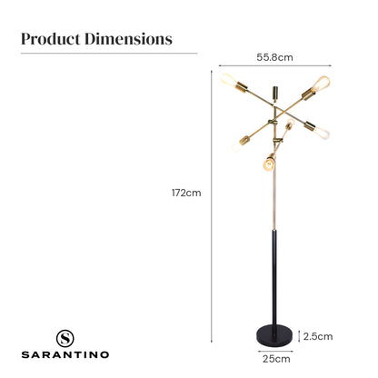 Sarantino 6-Light Adjustable Arm Metal Sputnik Floor Lamp with Antique Brass Finish