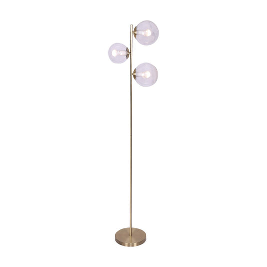 Sarantino 3-Light Gold Metal Floor Lamp With Elegant Glass Shades And Adjustable Heads