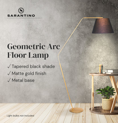 Sarantino 3-Leg Arc Floor Lamp With Tapered Black Shade, Sturdy Metal Base, 106 cm Height