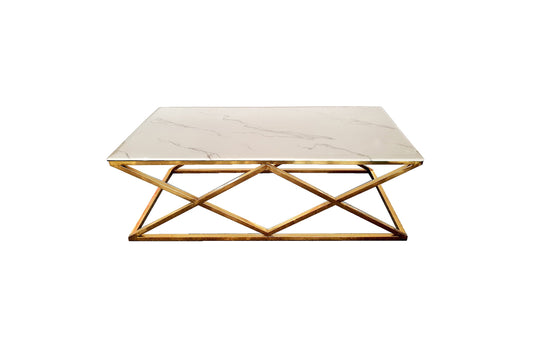 I’m So Boujee Coffee Table – Gold Base with White Marble Top