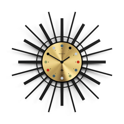 Newgate Retro Sunburst Wall Clock - Black with White, Silver and Gold Dials