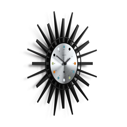 Newgate Retro Sunburst Wall Clock - Black with White, Silver and Gold Dials