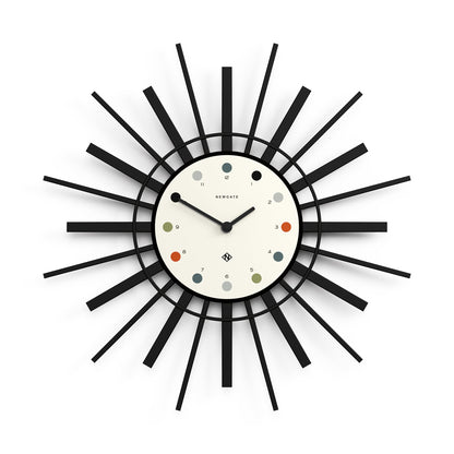 Newgate Retro Sunburst Wall Clock - Black with White, Silver and Gold Dials