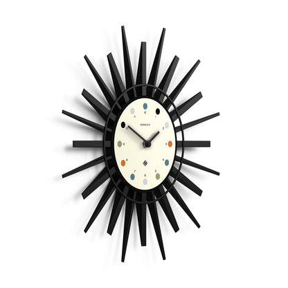 Newgate Retro Sunburst Wall Clock - Black with White, Silver and Gold Dials