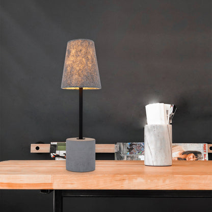 Jerome Table Lamp - Industrial Concrete Base with Grey Felt Shade, 44cm Height, E27 Bulb Socket