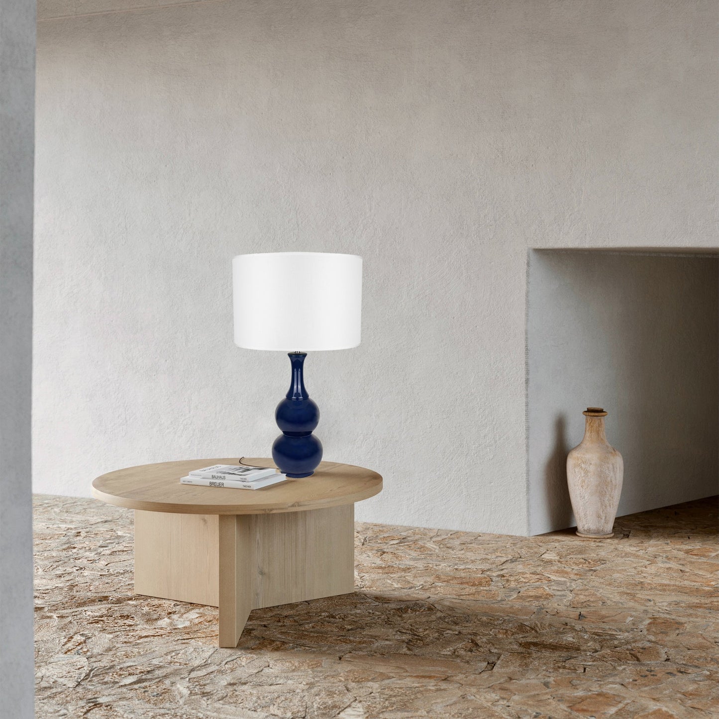 Pattery Barn Table Lamp - Stunning Blue Ceramic Base, White Shade, 60W E27 Bulb, Modern Design