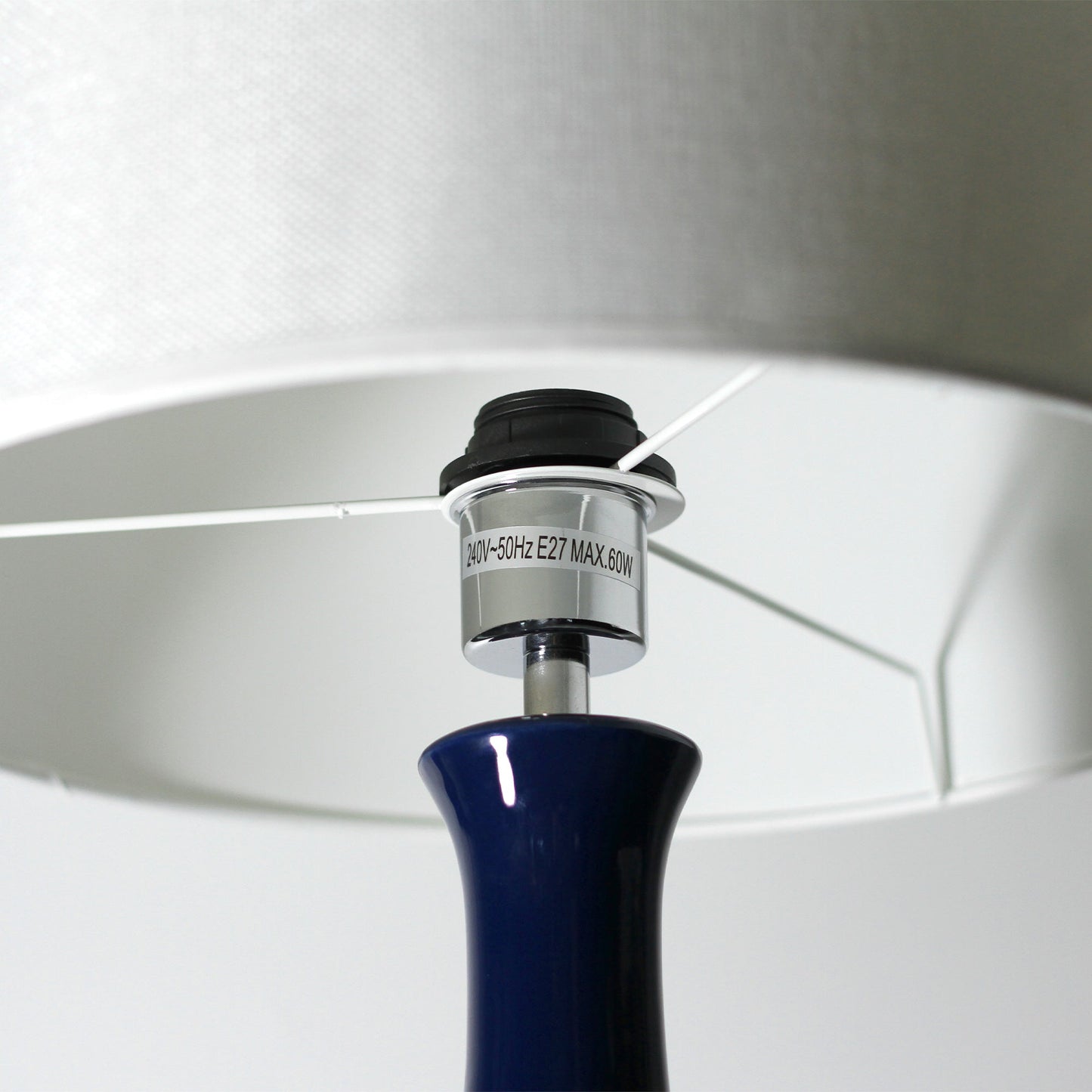 Pattery Barn Table Lamp - Stunning Blue Ceramic Base, White Shade, 60W E27 Bulb, Modern Design