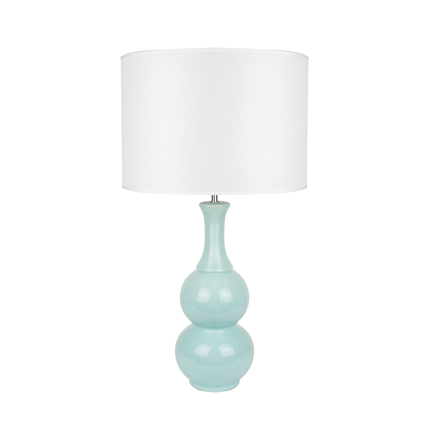 Pattery Barn Green Ceramic Table Lamp with Chic White Shade and Unique Pottery-Inspired Design