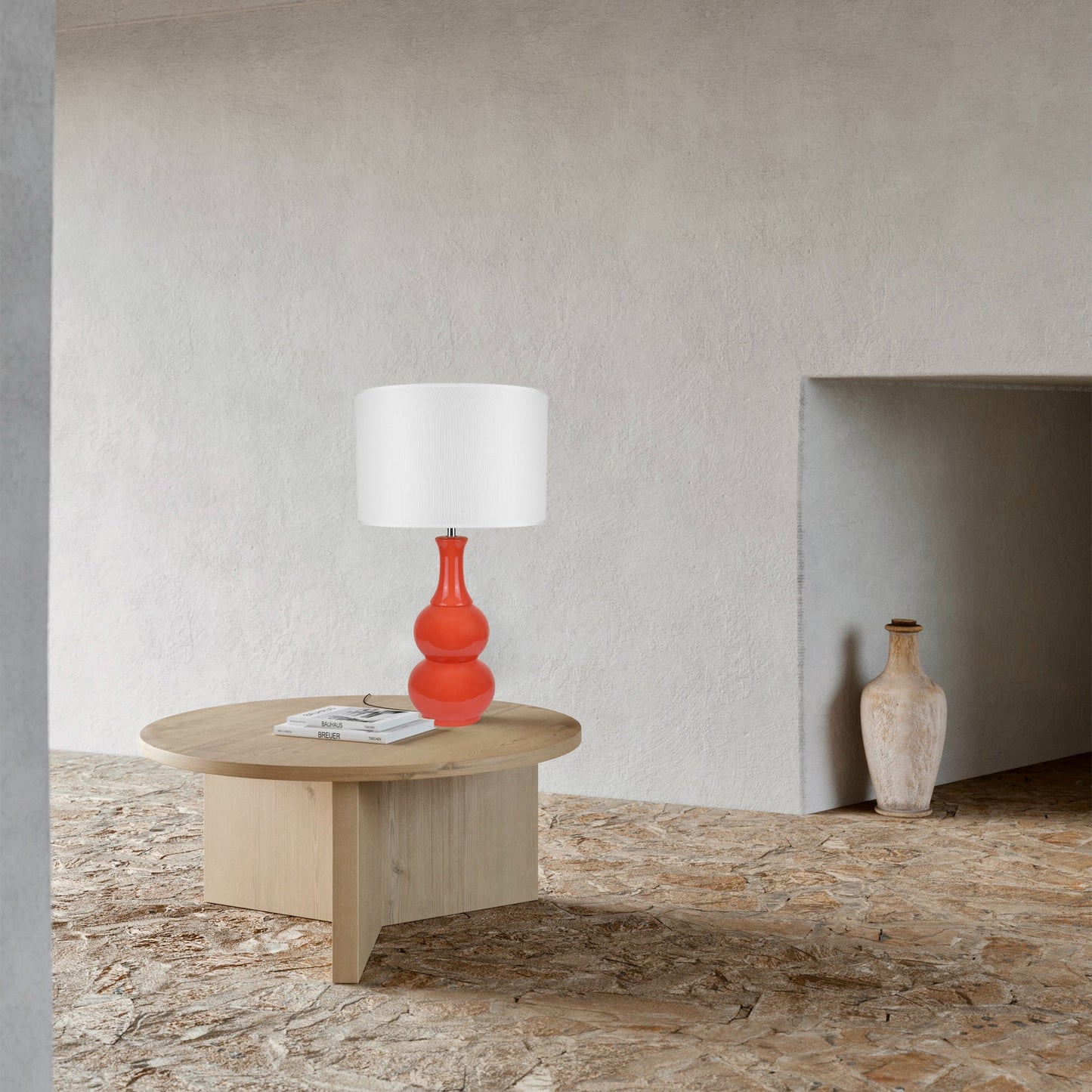 Pattery Barn Table Lamp 370mm Height Orange Ceramic With Chic White Shade E27 60W Max