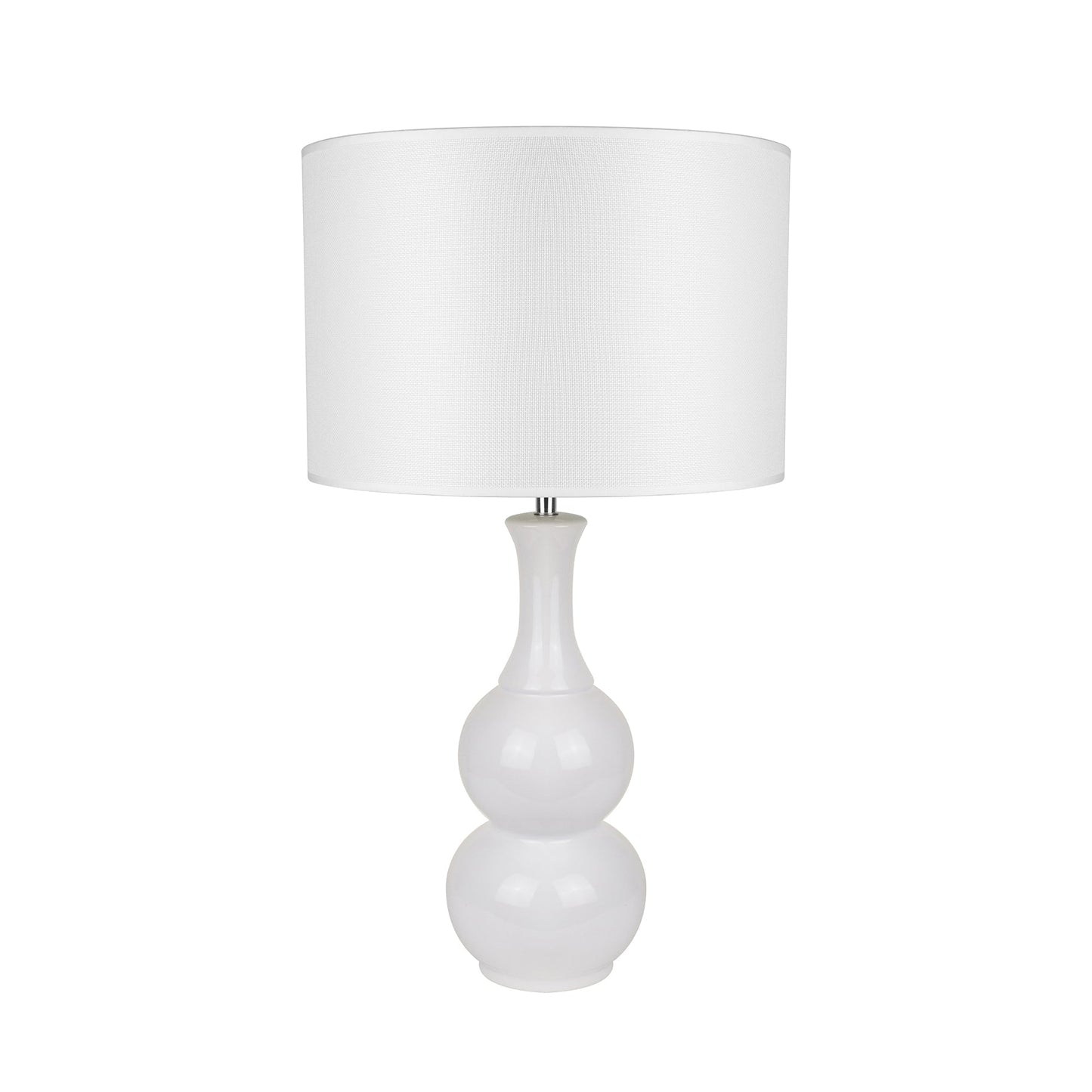 Pattery Barn Table Lamp - Elegant White Ceramic Design with Chrome Accent and Soft Glow