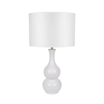 Pattery Barn Table Lamp - Elegant White Ceramic Design with Chrome Accent and Soft Glow