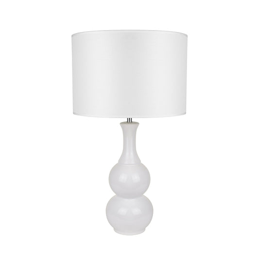 Pattery Barn Table Lamp - Elegant White Ceramic Design with Chrome Accent and Soft Glow