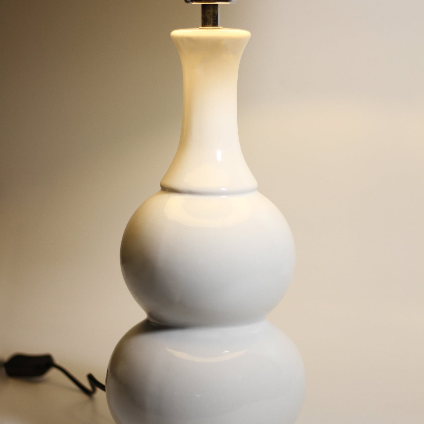 Pattery Barn Table Lamp - Elegant White Ceramic Design with Chrome Accent and Soft Glow