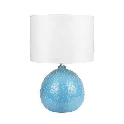 Boden Ceramic Table Lamp - Unique Bubbled Blue Base, Classic White Shade, 530mm Height