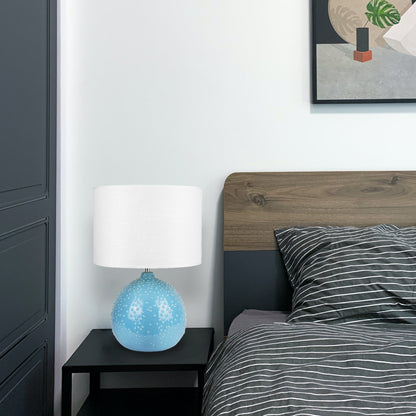 Boden Ceramic Table Lamp - Unique Bubbled Blue Base, Classic White Shade, 530mm Height