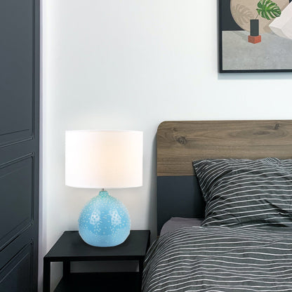 Boden Ceramic Table Lamp - Unique Bubbled Blue Base, Classic White Shade, 530mm Height