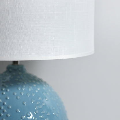 Boden Ceramic Table Lamp - Unique Bubbled Blue Base, Classic White Shade, 530mm Height