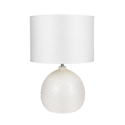 Boden Ceramic Table Lamp - Unique Pearl White Finish with Bubbled Texture and Chrome Stem