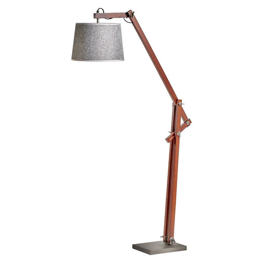 Cherry Bamboo Floor Lamp with Adjustable Height, Vintage Wooden Design, Antique Linen Shade 156cm