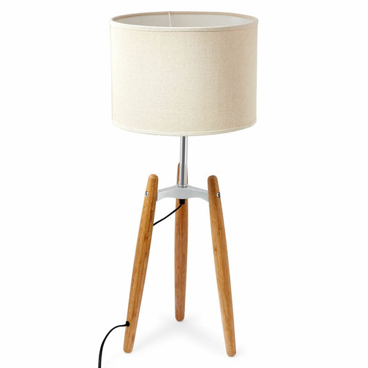 Bamboo Tripod Table Lamp With Beige Linen Shade - Modern Vintage Style for Cozy Interiors 73cm