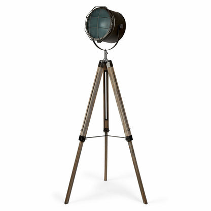 Nautical Tripod Floor Lamp With Matte Grey Searchlight Head, Inline Switch, Linen Shade 153cm