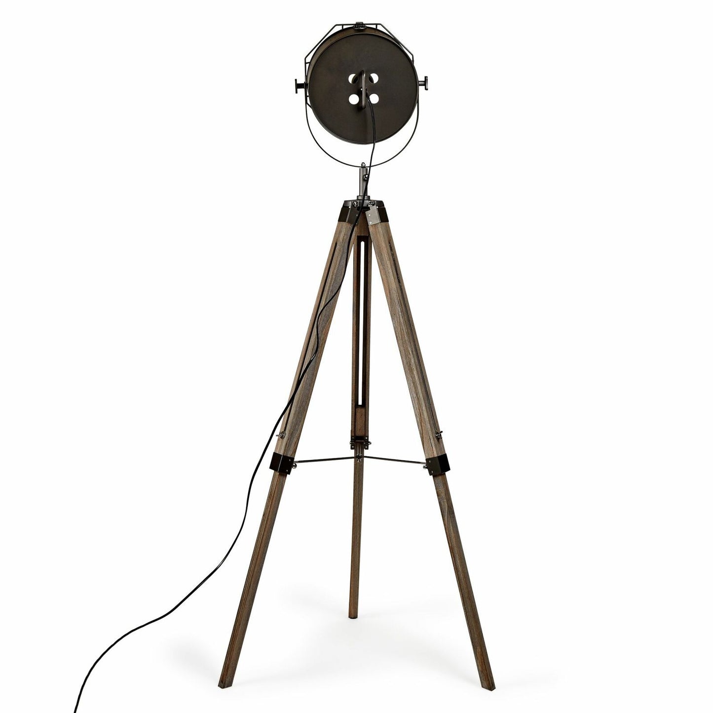 Nautical Tripod Floor Lamp With Matte Grey Searchlight Head, Inline Switch, Linen Shade 153cm