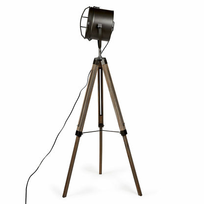 Nautical Tripod Floor Lamp With Matte Grey Searchlight Head, Inline Switch, Linen Shade 153cm