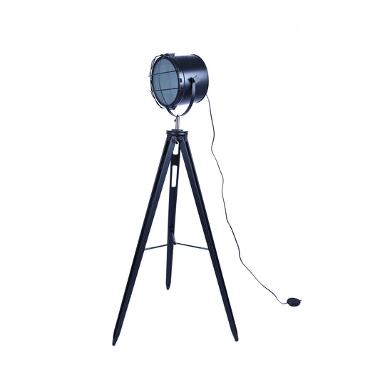 Nautical Tripod Floor Lamp With Matte Black Searchlight Head, Adjustable Lighting & Vintage Design 158cm