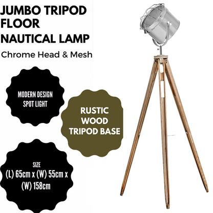 Nautical Tripod Floor Lamp with Chrome Head and Adjustable Light - Modern Industrial Design