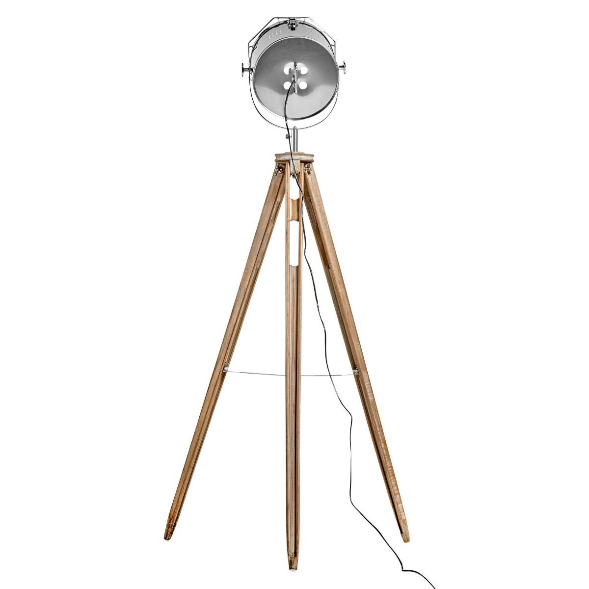 Nautical Tripod Floor Lamp with Chrome Head and Adjustable Light - Modern Industrial Design