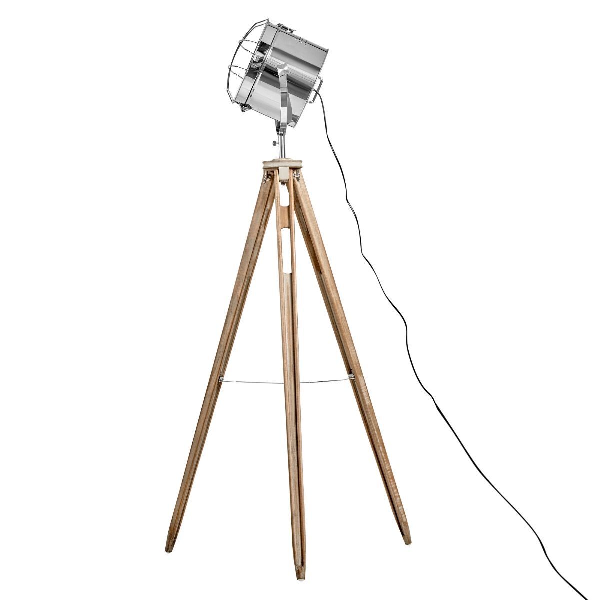 Nautical Tripod Floor Lamp with Chrome Head and Adjustable Light - Modern Industrial Design