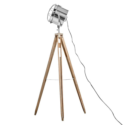 Nautical Tripod Floor Lamp with Chrome Head and Adjustable Light - Modern Industrial Design