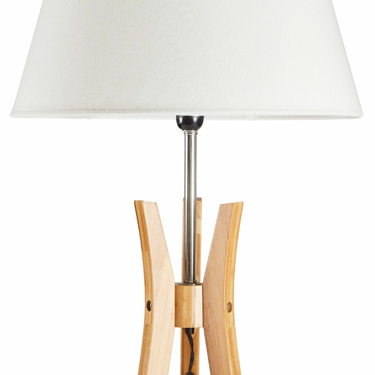 Large Bamboo Tripod Floor Lamp With Linen Shade, Modern Vintage Wooden Design, 156cm Height