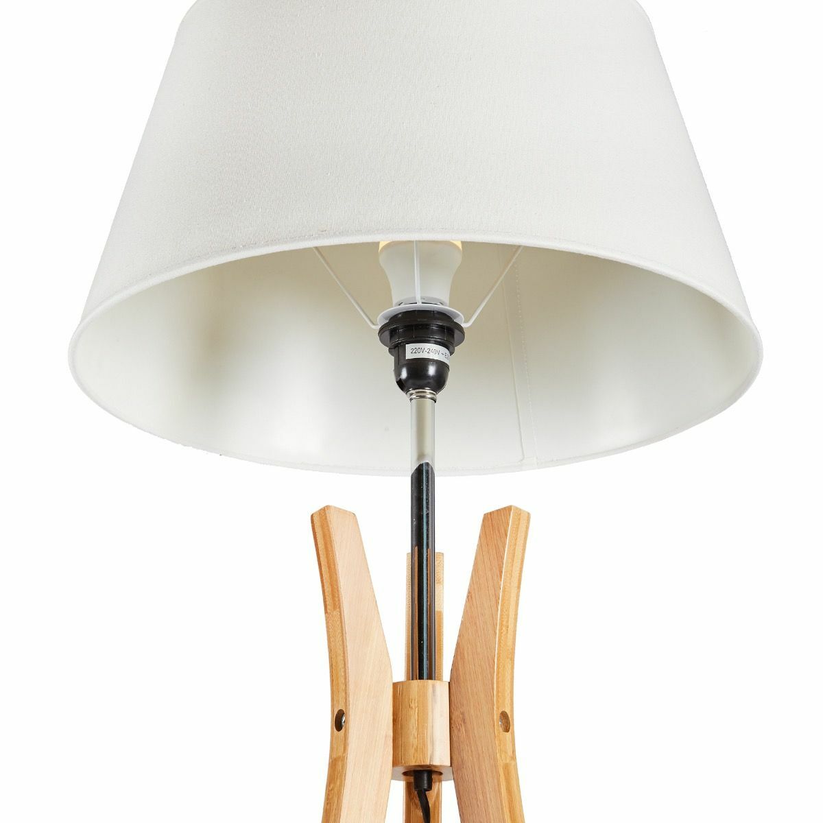 Large Bamboo Tripod Floor Lamp With Linen Shade, Modern Vintage Wooden Design, 156cm Height