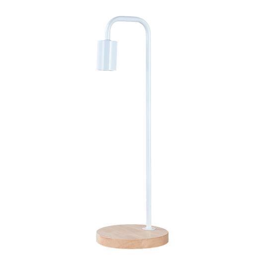 Modern Gooseneck Desk Lamp With Natural Timber Base, Stylish White Steel Shade, Ideal For Small Spaces