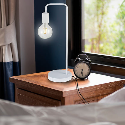 Modern Gooseneck Table Lamp - Adjustable Steel Desk Light with White Shade and Wooden Base