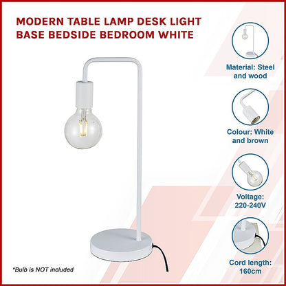 Modern Gooseneck Table Lamp - Adjustable Steel Desk Light with White Shade and Wooden Base