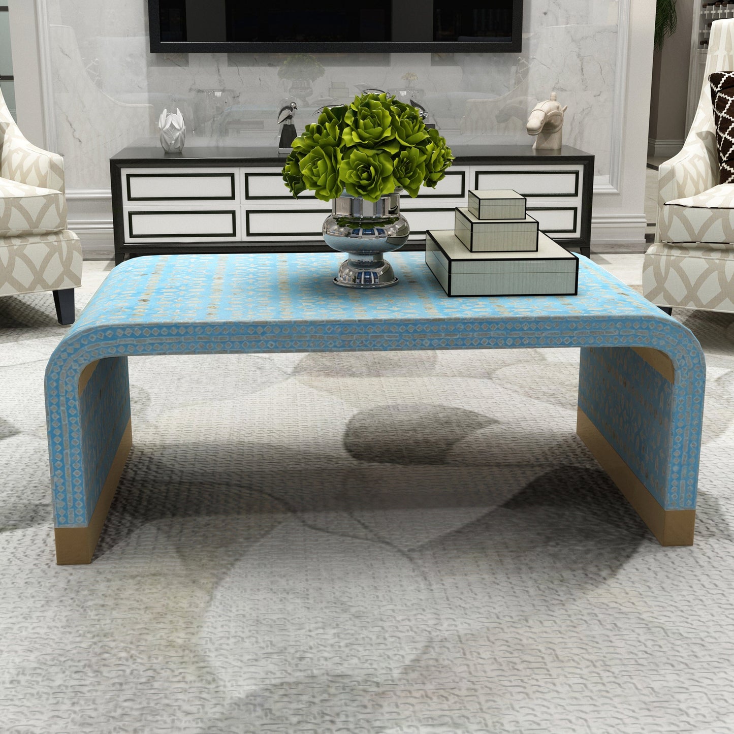 Mother of Pearl Mediterranean Breeze Low Profile Coffee Table